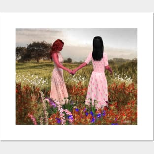 Two women girls walking on hill peace relax zen buddhism yoga Posters and Art